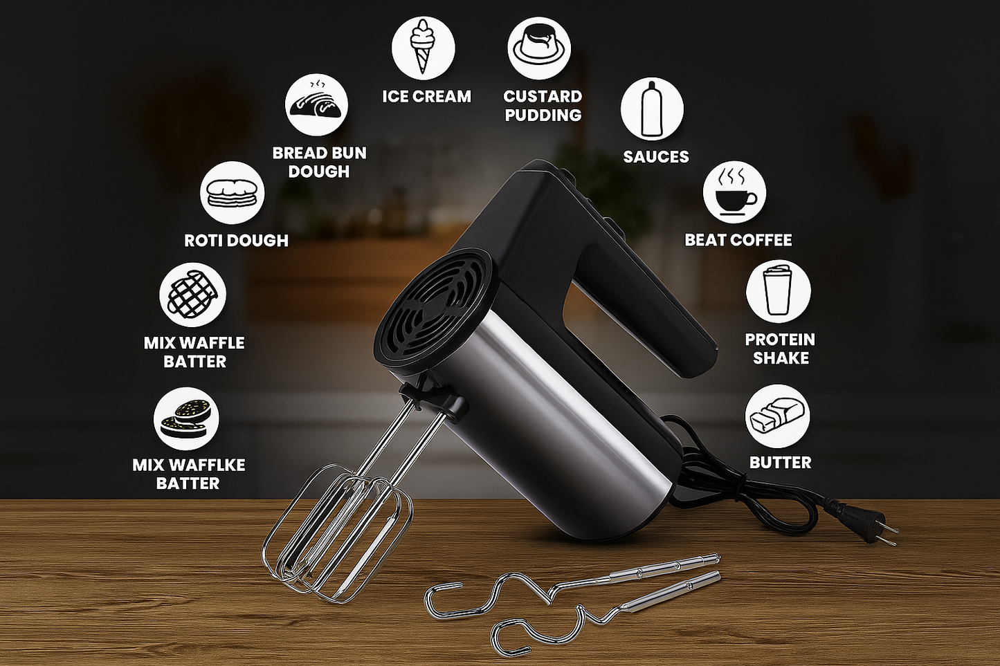 Electric Egg Beater Hand Held Mixer Cake Mixer 5 Speeds Lightweight High Speed Electric Egg Beater
